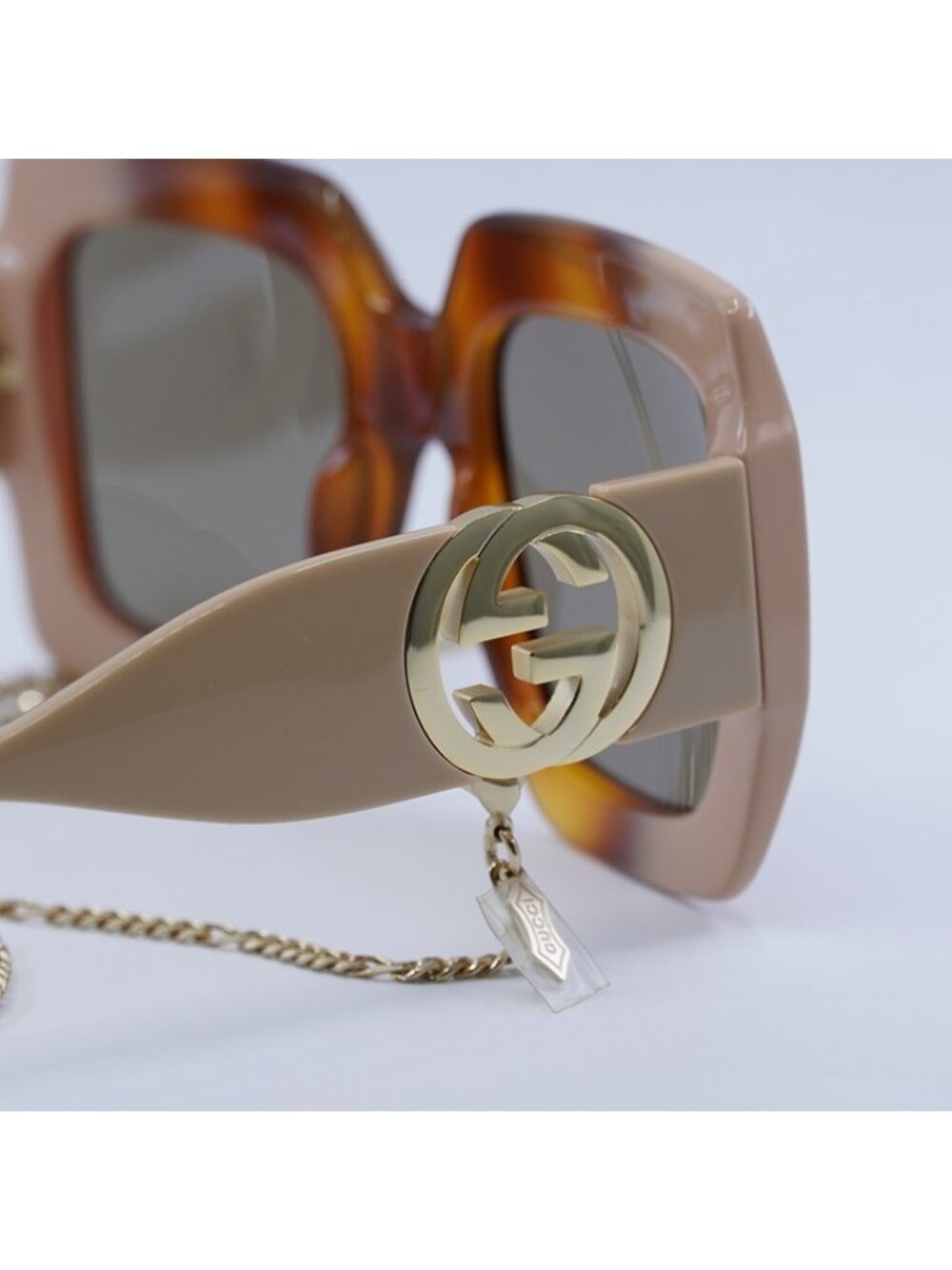 Gucci GG1022S 003 Sunglasses Shiny Havana Gradient Ivory Square Frame - Picture 8 of 12